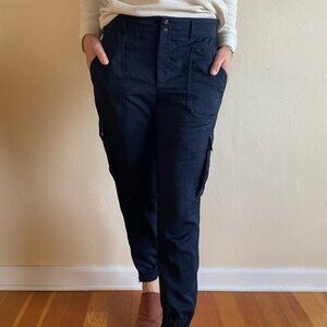 Anthropologie Elevenses Aubrey Dark Blue Satin Joggers